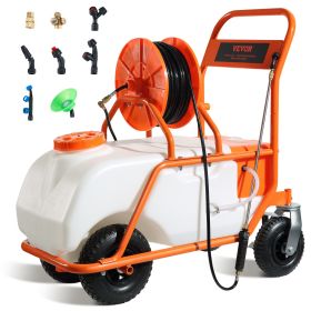 VEVOR Battery Powered Lawn Sprayer on Wheel, 0-90 PSI Adjustable Pressure, 15 Gallon Tank, Cart Sprayer with 8 Nozzles and 2 Wands, 12V 12Ah Battery,