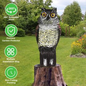 Lifelike Owl Decoy with 360 Degree Rotatable Head Scare Bird Squirrel Away Pest Repellent Bird Deterrent