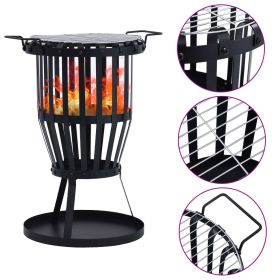 Garden Fire Pit Basket with BBQ Grill Steel 19"