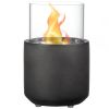 Tabletop Fireplace, Mini Concrete Ethanol Fire Bowl with Lid, Burns up with Liquid Alcohol and Solid Tablet Alcohol, Dark Grey