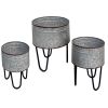 Galvanized Sheet Planter Tubs, Iron Powder Coated Hairpin Legs, Set of 3, Gray, Black