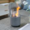 Tabletop Fireplace, Mini Concrete Ethanol Fire Bowl with Lid, Burns up with Liquid Alcohol and Solid Tablet Alcohol, Light Grey