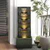 39.3inches High Concrete Modern Water Fountain with LED Lights for Home Garden Backyard Decor