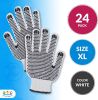 12 Pack PVC Double Side Dot String Gloves 10". String Knit Gloves with Plastic Dot Coating. Large Size Gloves. Knitted Cotton Polyester Gloves for Gen