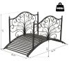 4' Metal Arch Backyard Garden Bridge with Safety Siderails, Delicate Scrollwork, & Easy Assembly, Black Bronze