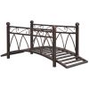 3.3' Classic Garden Bridge Metal Arch Zen Footbridge with Safety Siderails, Decorative Footbridge, Delicate Scrollwork & Corner Spheres for Stream, Fi