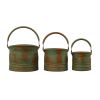 Tinged Metal Bucket Planter With Handles, Patina Rust Finish, Green, Set of 3