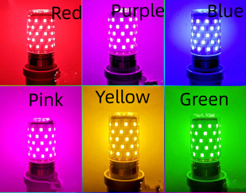 Led Color Bald Strong Color Light Corn Lamp E27E14 Screw Mouth Red Blue Green Pink Light Bulb (Option: Pink-16W E14)