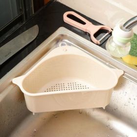 Kitchen Sink Triangle Drain Basket Suction Cup Type Vegetable Sink Filter Water Shelf (Color: Beige)