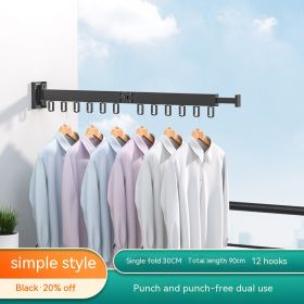 Balcony Wall-mounted Folding Clothes Hanger Indoor Invisible Telescopic Clothes Rail Drying Rack Quilt Fantastic (Option: Black Two Fold)