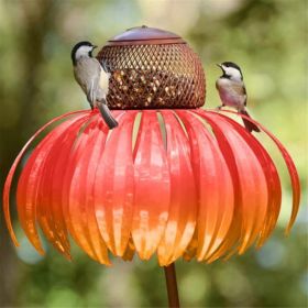 Pink Coneflower Bird Feeder Outdoor Decoration Garden Flower Picaflor Wild Bird Feeder Feeding Outside Rust Resistant Art Metal (Color: orange, Ships From: China)