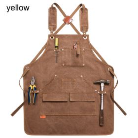 Durable Work Apron with Tool Pockets Heavy Duty Unisex Canvas Adjustable Cross-Back Straps Apron For Carpenter Painting Home BBQ (Color: Upgrade Yellow, Ships From: China)