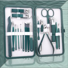 Pedicure Knife Nail Clippers Set Box Manicure Implement Nail Clippers Set For Manicure (Option: Emerald Green 18pc)