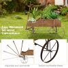 Wooden Wagon Plant Bed with Metal Wheels for Garden Yard Patio