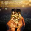 6 Pcs Solar Powered Mason Jar Lid Lights 20 LEDs Fairy String Lights Xmas Garden Decor