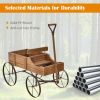 Wooden Wagon Plant Bed with Metal Wheels for Garden Yard Patio